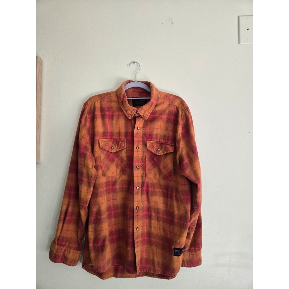 TROLL CO. Rye Flannel Shirt (Men's Med) Orange/Red Pearl Snaps TC0511E - NEW!
